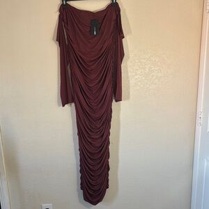 Elegant Burgundy Draped maxi Dress